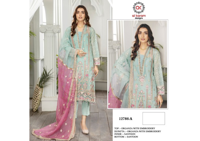Alkaram DN 12786 Heavy Organza With Heavy Embroidery  (3mm) sequence Work Suit Green