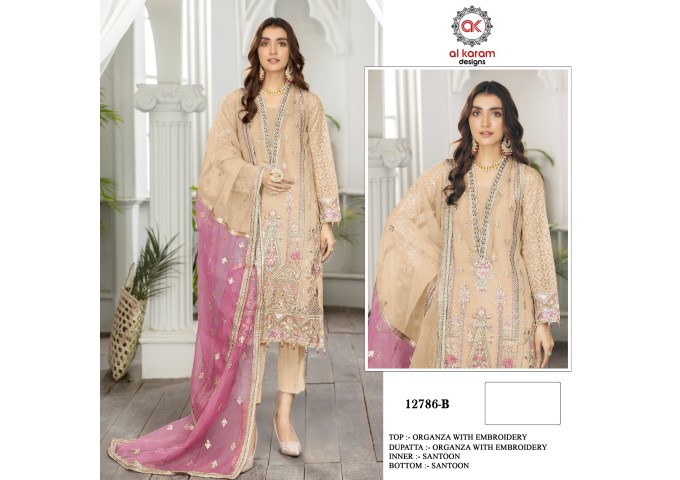 Alkaram DN 12786 Heavy Organza With Heavy Embroidery  (3mm) sequence Work Suit Yellow