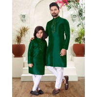 Men's & Kids Traditional wear Kurta Fabric- Silk Green