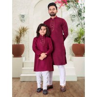 Men's & Kids Traditional wear Kurta Fabric- Silk Maroon