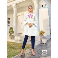 Poppins Western Tops with Fancy Embroidery Work White