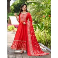 RAMYA ANARKALI HEAVY 14 KG RAYON WITH FOIL PRINT SUIT RED