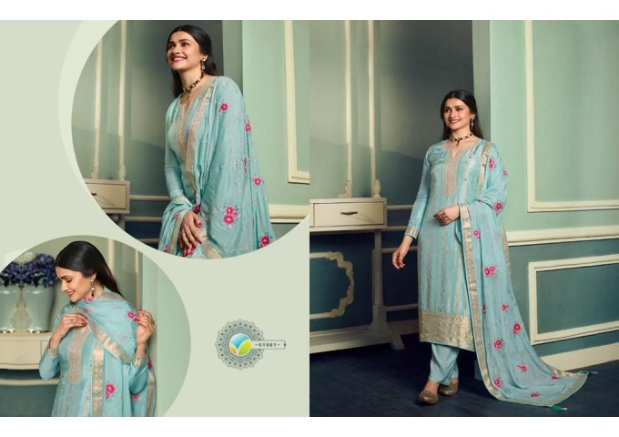 Pure Viscous Jacquard Silk Vinay Kaseesh Aarzoo Salwar Kameez Suit Sky Blue