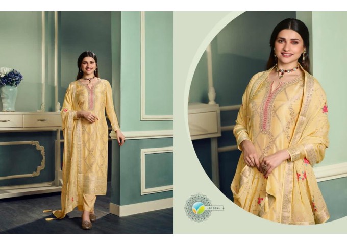 Pure Viscous Jacquard Silk Vinay Kaseesh Aarzoo Salwar Kameez Suit Yellow