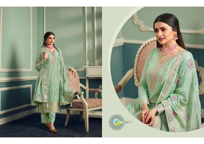 Pure Viscous Jacquard Silk Vinay Kaseesh Aarzoo Salwar Kameez Suit Light Green