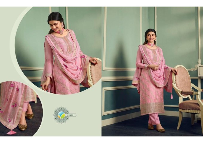 Pure Viscous Jacquard Silk Vinay Kaseesh Aarzoo Salwar Kameez Suit Pink