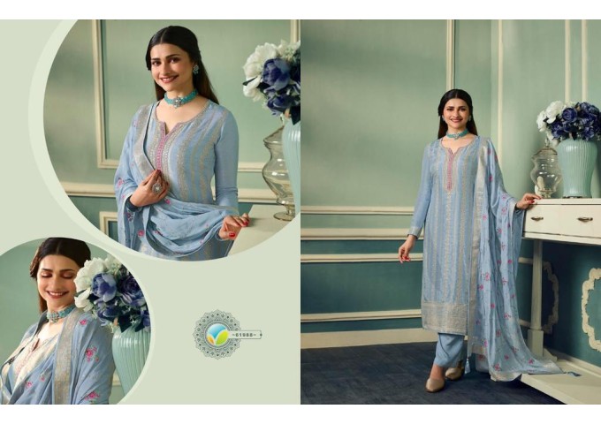 Pure Viscous Jacquard Silk Vinay Kaseesh Aarzoo Salwar Kameez Suit Light Blue