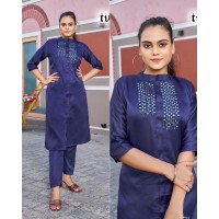 Look Me Kurti Pant with Embroidery Mirror Work Blue
