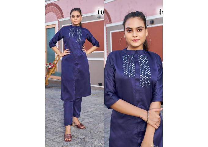 Look Me Kurti Pant with Embroidery Mirror Work Blue
