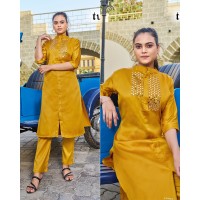 Look Me Kurti Pant with Embroidery Mirror Work Yellow