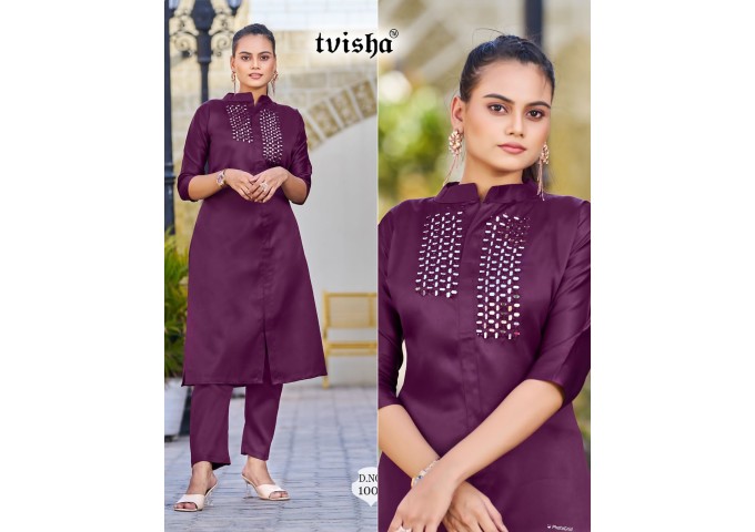Look Me Kurti Pant with Embroidery Mirror Work Purple