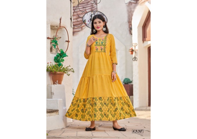 Mamta Anarkali Gown With Embroidery Yellow
