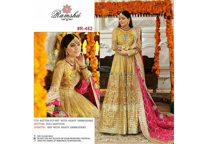 NET BRIDEL HEAVY EMBROIDERY DESIGNER GOWN YELLOW