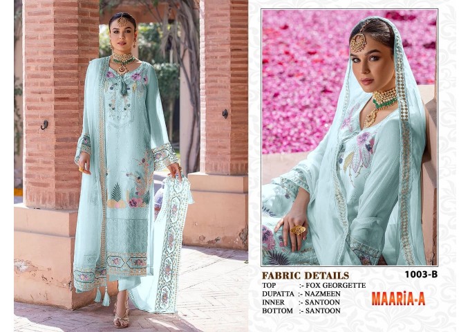 MAARIA-A DN 1003 Heavy Fox Georgette with Embroidery Sequence Work With Khatli Work Suit Sky Blue