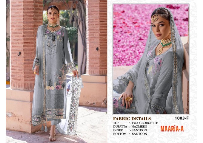 MAARIA-A DN 1003 Heavy Fox Georgette with Embroidery Sequence Work With Khatli Work Suit Grey