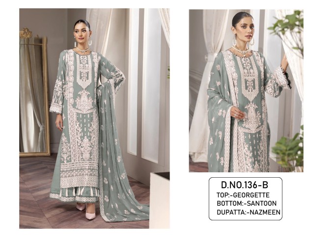 DN 136 Georgette With Embroidery Work And Mirror Work Suit Green