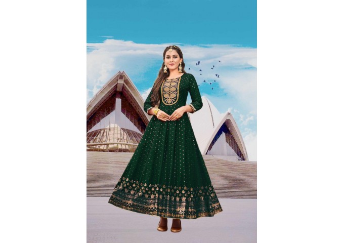 Designer Gown Style With Fancy Embroidery Work Green