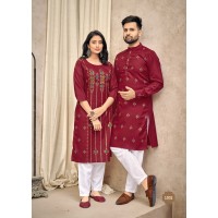 Couple kurta Kurti with Payjama Foil Print &  Stylist Pattern Red