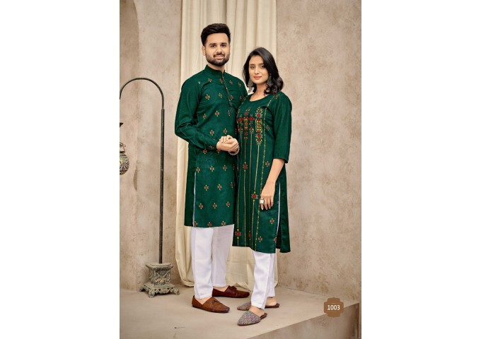 Couple kurta Kurti with Payjama Foil Print &  Stylist Pattern 