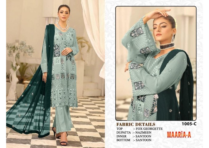 MAARiA-A Present DN 1005 Heavy Najneen with Embroidery Sequence Work With Latkan Suit Green
