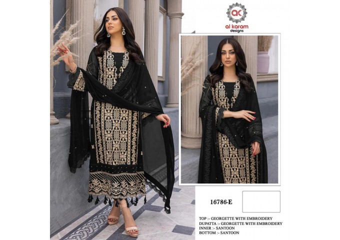Alkaram DN 16786 Heavy Georgette With Heavy Embroidery  (3mm) Rainbow sequence Work Black