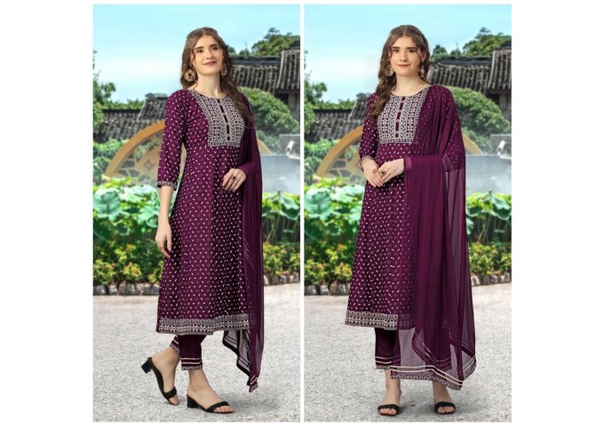 Rayon kurti pant Dupptta with Embroidery Work 