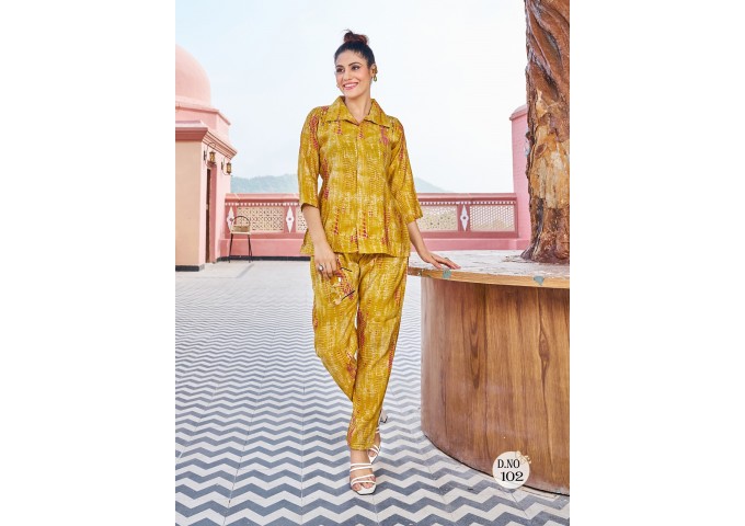 Majlee Printed Heavy Modal Silk Set Yellow