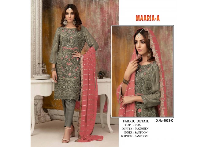 MAARiA-A Present  DN 1033 Heavy Fox Georgette With Embroidery Sequence Work With Stone Red