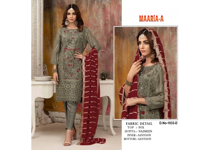 MAARiA-A Present  DN 1033 Heavy Fox Georgette With Embroidery Sequence Work With Stone Maroon