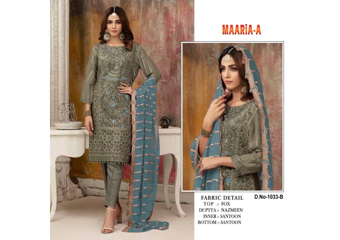 MAARiA-A Present  DN 1033 Heavy Fox Georgette With Embroidery Sequence Work With Stone Light Blue