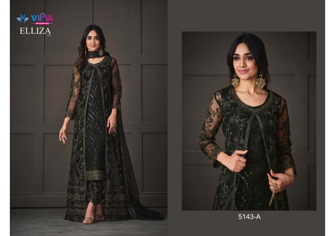 Vipul Fashion Elliza 5143 Salwar Kameez Shrug Style Suit Black