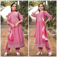 Zoori Rayon Afghani Pattern Suit Pink