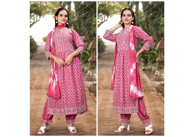 Zoori Rayon Afghani Pattern Suit Pink