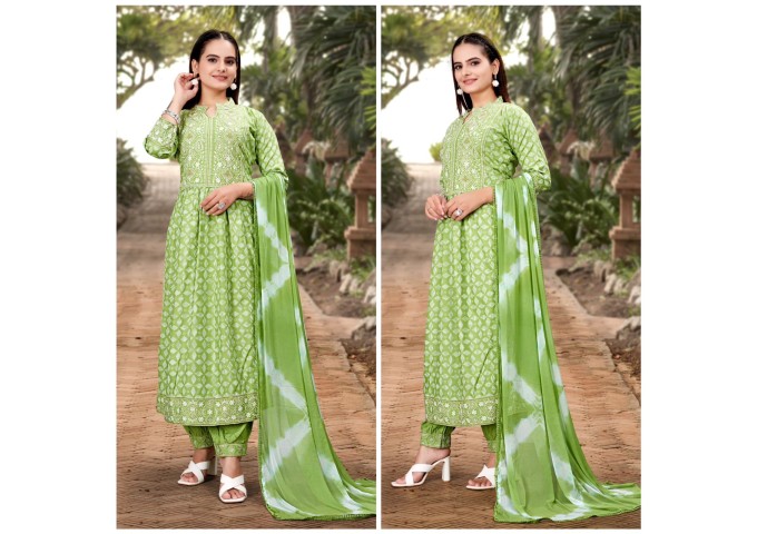 Zoori Rayon Afghani Pattern Suit Green