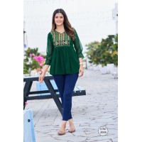 Short Tops in Heavy Embroidery Kurti Green