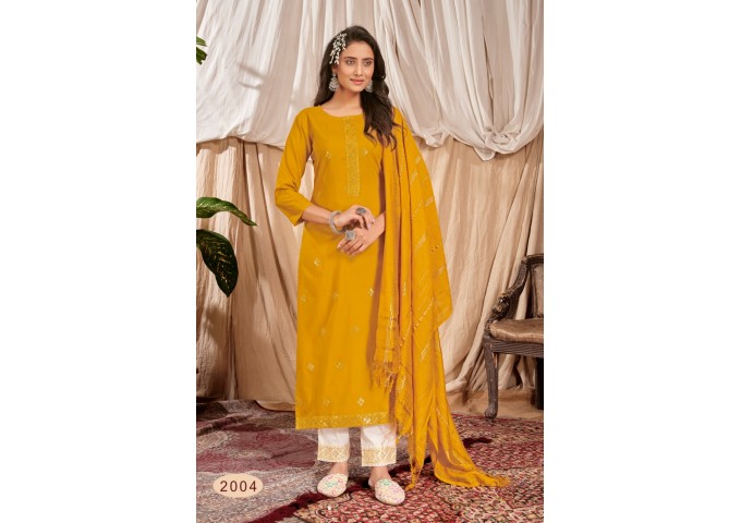 Kurti with Pants & Dupatta with Exclusive Look Yellow