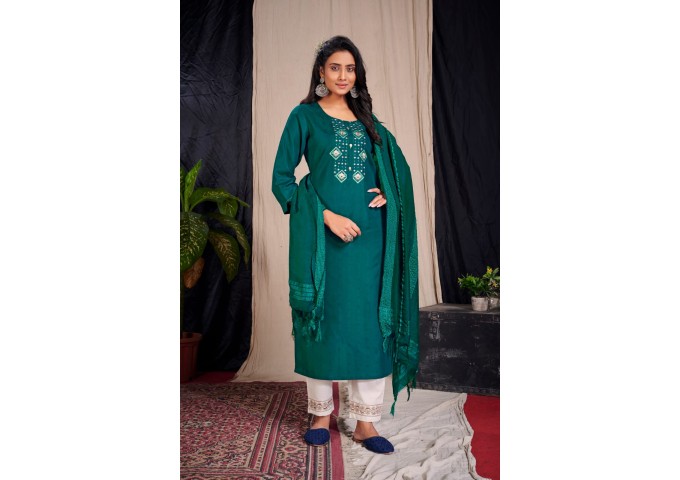 Kurti with Pants & Dupatta with Exclusive Look Green 3