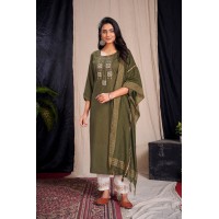 Kurti with Pants & Dupatta with Exclusive Look Green 4