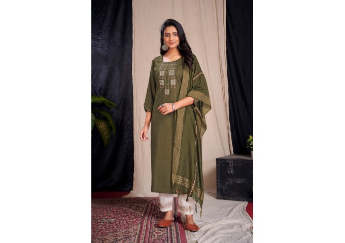 Kurti with Pants & Dupatta with Exclusive Look Green 4
