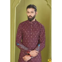 Men’s Wear Kurta Rayon With Embroidered Work And Digital Print Design 5