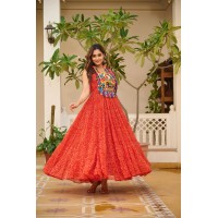 Navratri Special Gamathi Work Gown 12 miter Flair DN 114 Orange