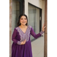 LFH KA DN 1178  DESIGNER DOUBLE FLAIR GOWN PURPLE