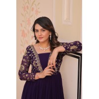 LFH LW DN 9237 Anarkali Gown With Embroidery Seqance Work Purple