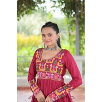 LFH KA DN 1183 Navratri Festival Kurtis 14 Kg Reyon With Kutchi Gamthi Work Pink