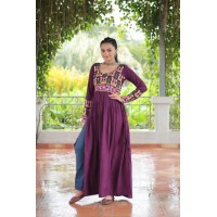 LFH KA DN 1183 Navratri Festival Kurtis 14 Kg Reyon With Kutchi Gamthi Work Purple