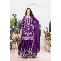 LFH ND DN 5033 Pure Heavy Chinnon Silk Palazzo Suit Purple