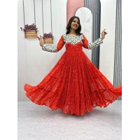 LFH PC DN N42 Navratri Special Gown with 9 Meter Big Flair Gown Red