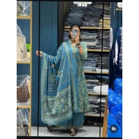 Cotton Printed A-Line Kurti Set with Dupatta and Palazzo Pants Sky Blue