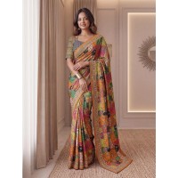 LFH DN 5176 Chinon Digital Ajrak Print With Real Mirror Saree With Blouse Design 2