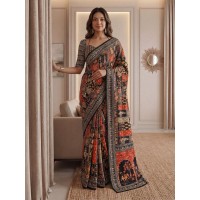 LFH DN 5176 Chinon Digital Ajrak Print With Real Mirror Saree With Blouse Design 4